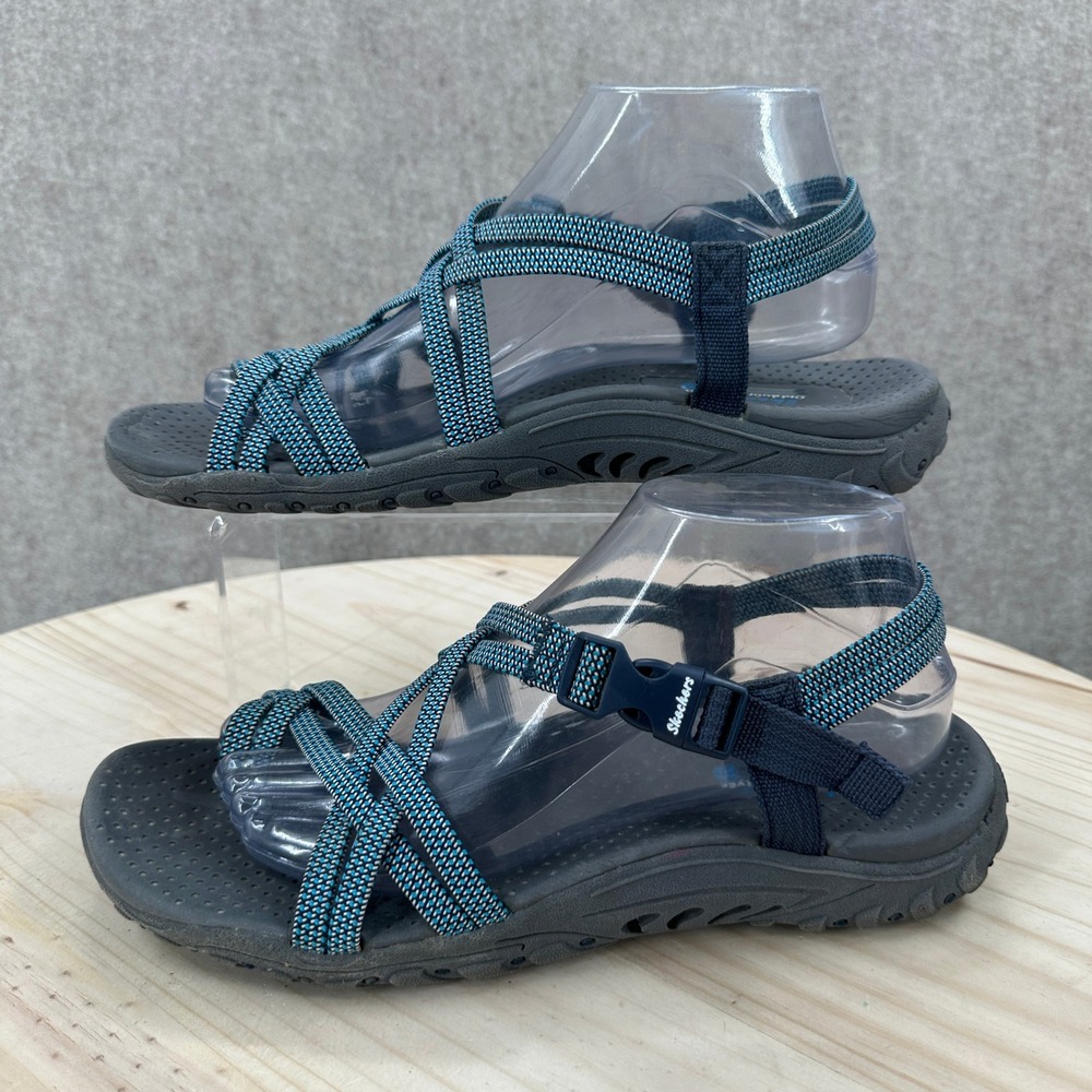 Skechers Outdoor Lifestyle Sandals Womens 10 Blue Strappy Woven Buckle Flat